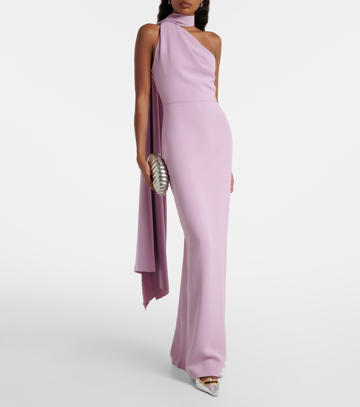 Solace London Demi asymmetric scarf-detail gown