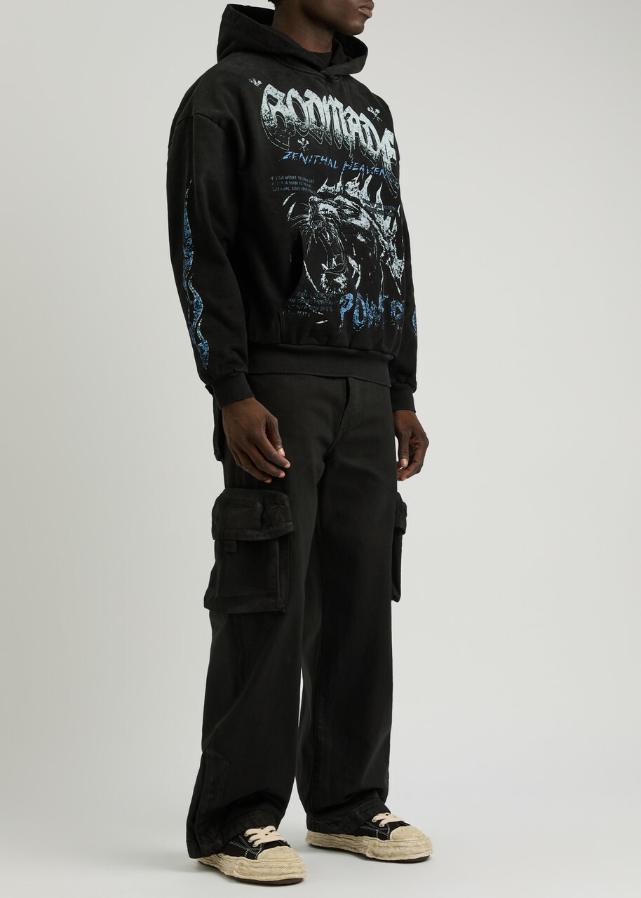 God Made Power Printed Hooded Cotton Sweatshirt Black