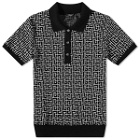 Balmain Men's Monogram Knitted Polo Shirt in Ivory/Black