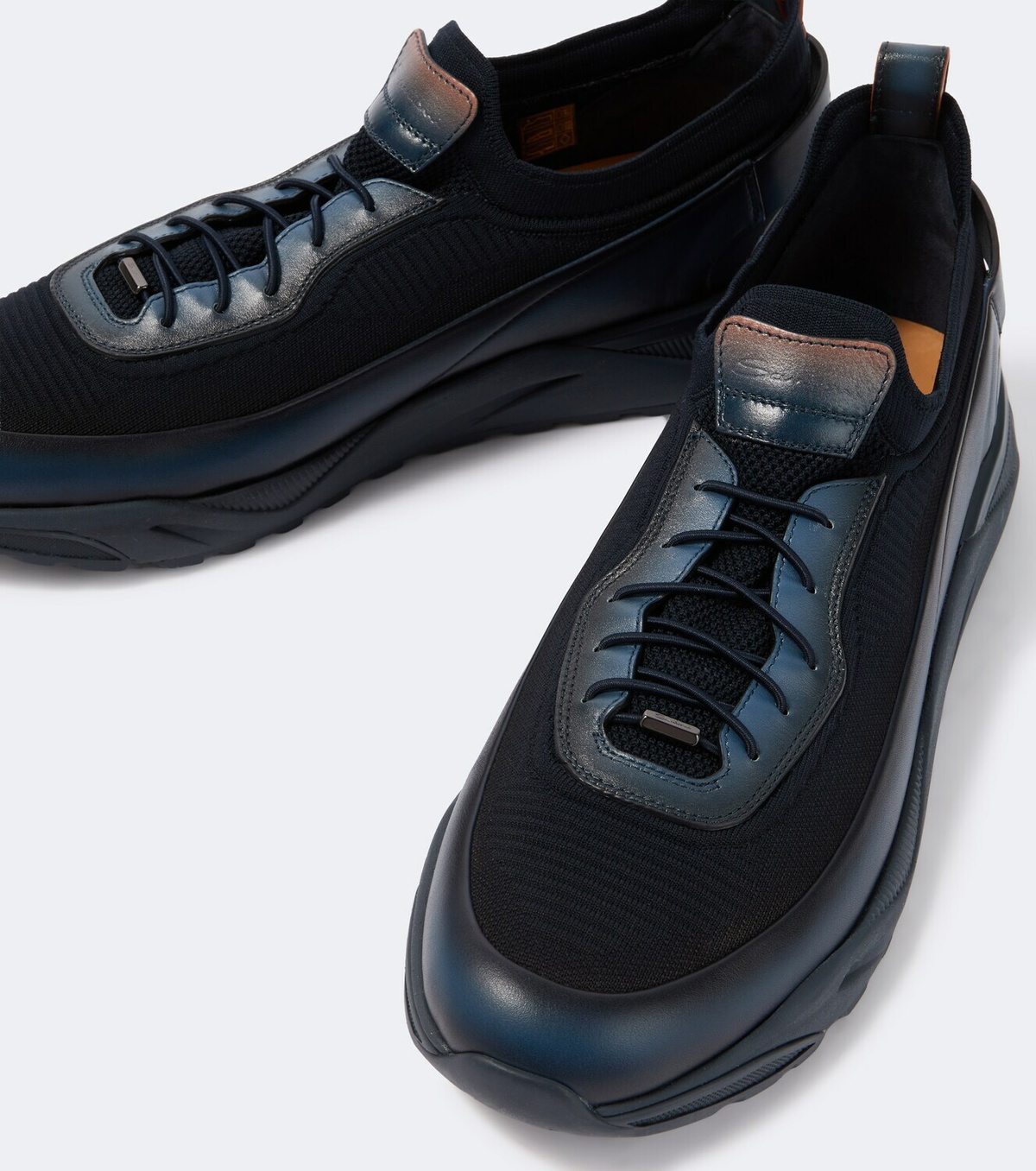 Santoni Leather-trimmed knitted sneakers