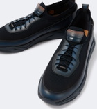 Santoni Leather-trimmed knitted sneakers