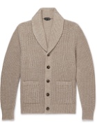 TOM FORD - Shawl-Collar Ribbed-Knit Cashmere and Linen-Blend Cardigan - Neutrals
