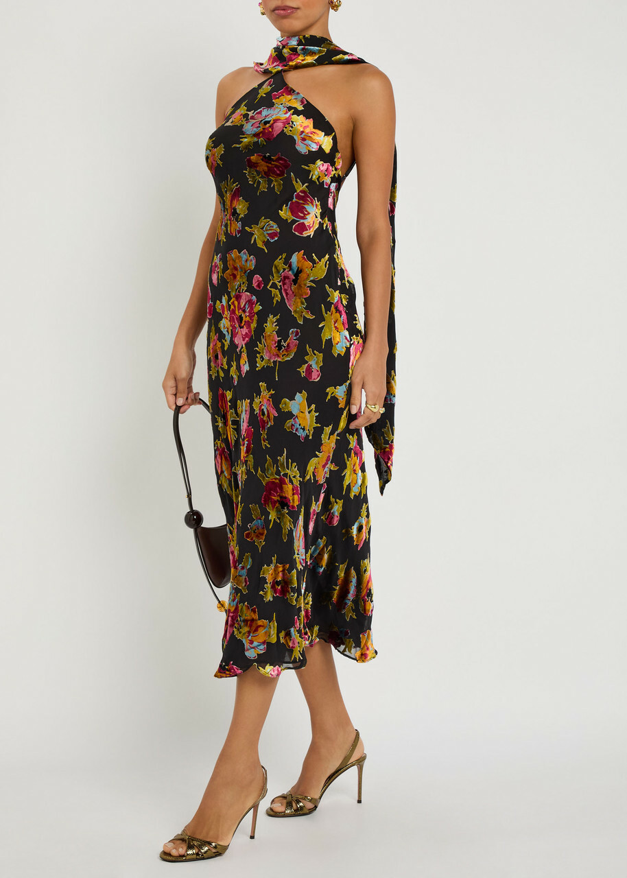 Rixo Hayley Scarf-effect Chiffon Midi Dress Multicoloured