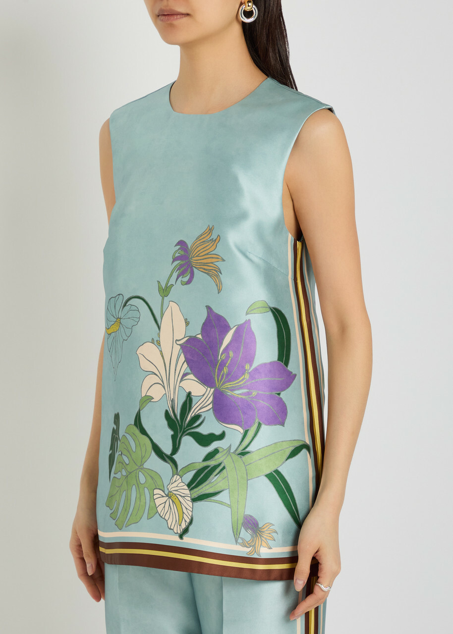 Alemais Alfie Printed Satin-twill top Blue
