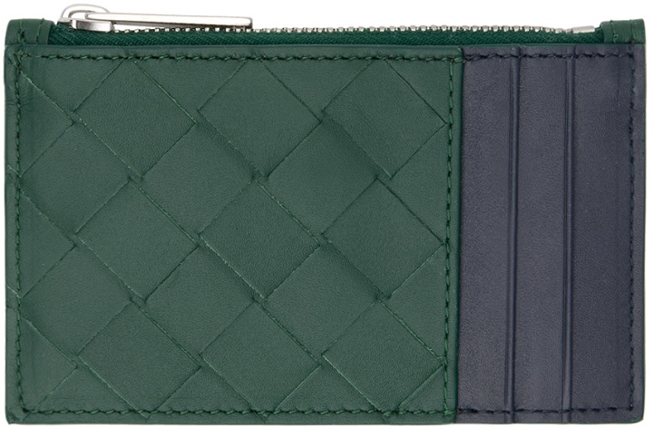 Photo: Bottega Veneta Green & Navy Intrecciato Zippered Card Holder