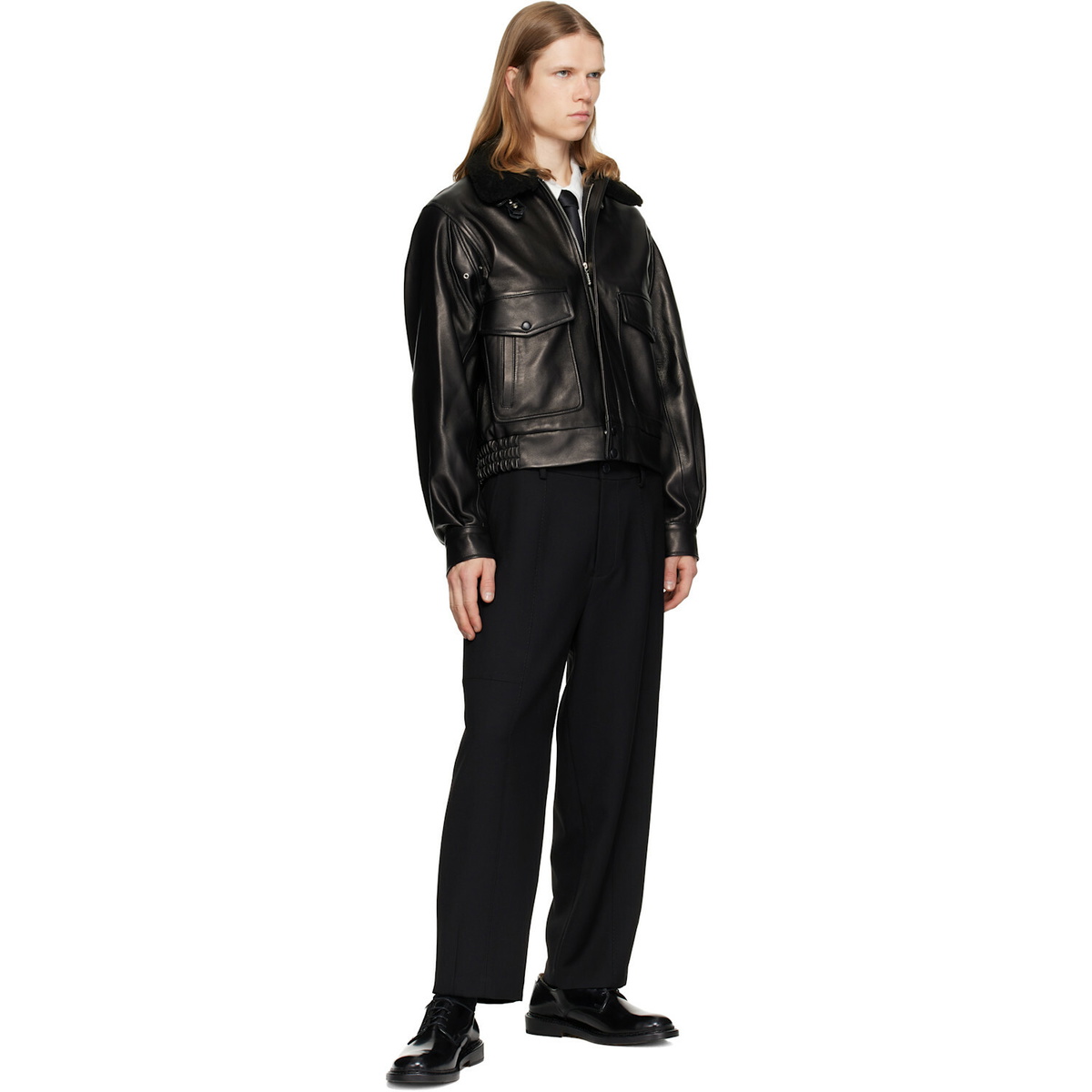 Ernest W. Baker Black Aviator Leather Bomber Jacket