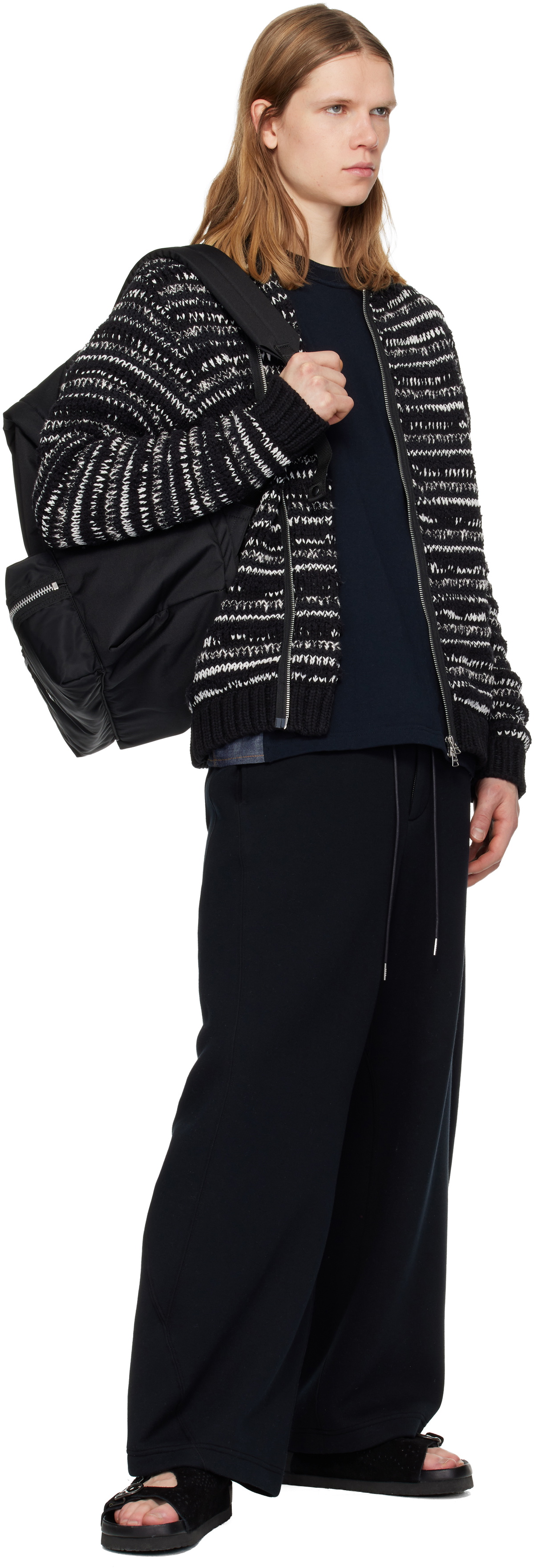 sacai Black & White Mix Knit Blouson Cardigan Sacai
