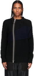 Sacai Black & Navy Cable Knit Zip-Up Sweater