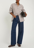 B Sides Nolan Striped Cotton-poplin Shirt Brown