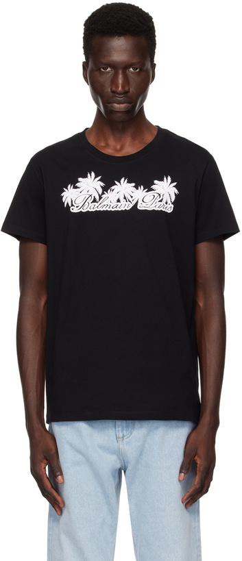 Photo: Balmain Black 'Balmain Signature' Print T-Shirt