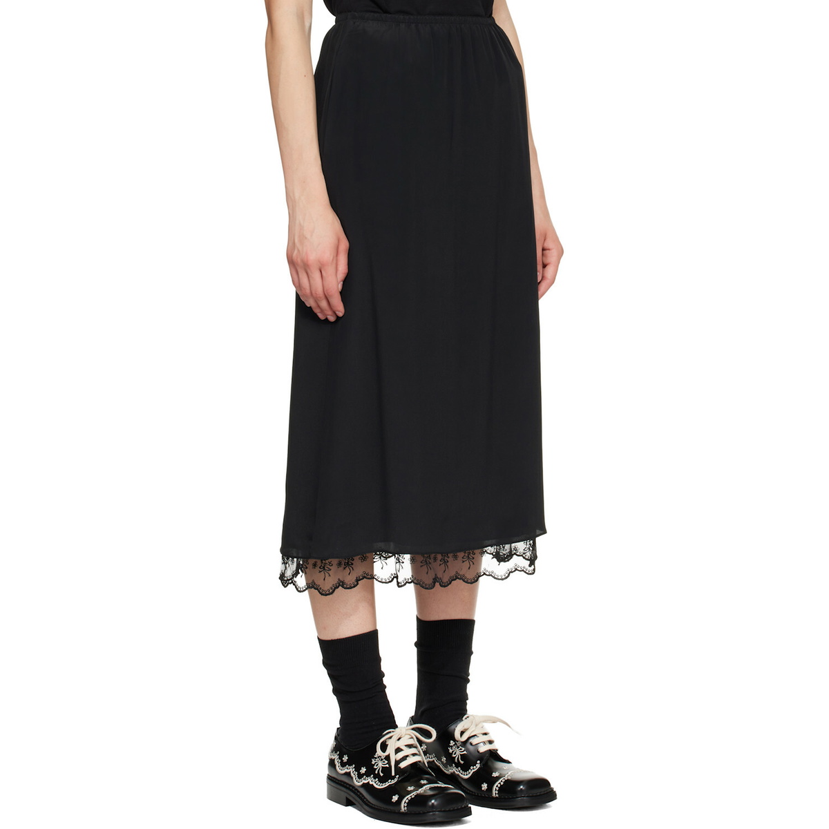 Simone Rocha Black Lace Trim Negligee Midi Skirt