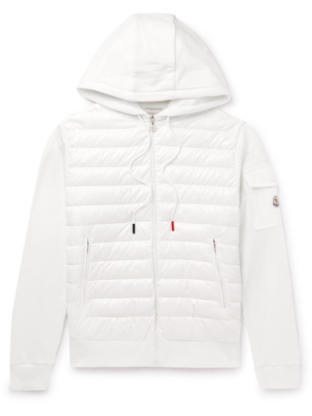 Photo: Moncler - Quilted Nylon-Panelled Cotton-Jersey Hooded Down Jacket - White