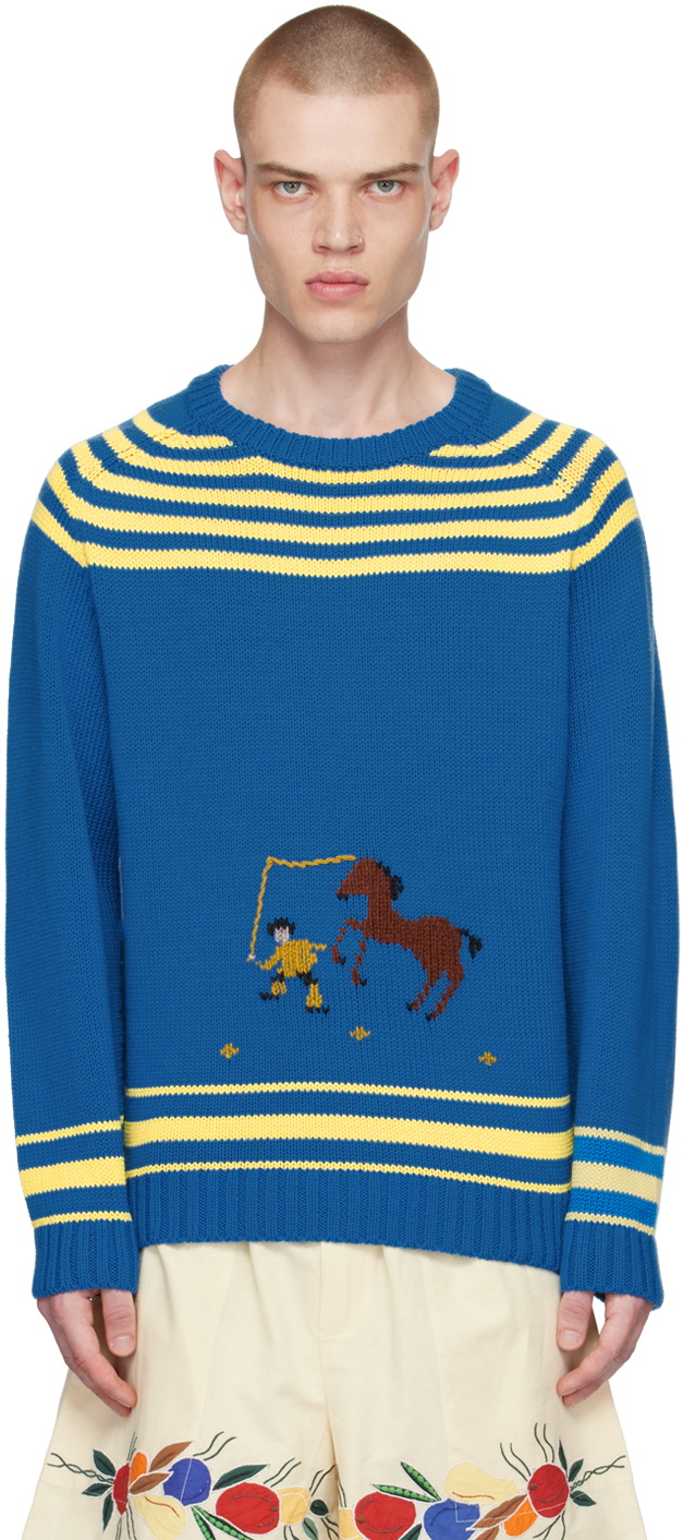 Bode Blue Cattle Sweater