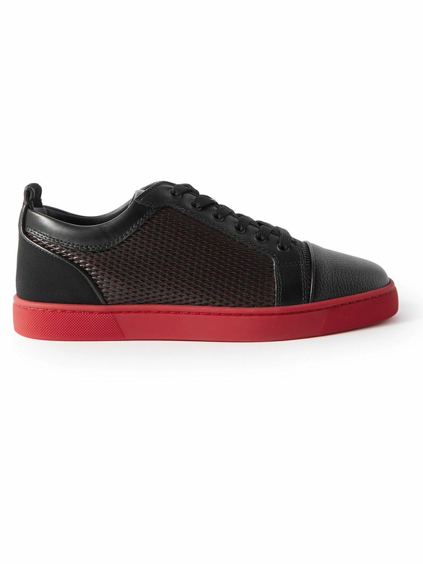 Photo: Christian Louboutin - Louis Junior Grosgrain-Trimmed Mesh and Full-Grain Leather Sneakers - Black