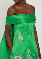 Erdem Embellished Off-the-shoulder Crinkled Satin Mini Dress Green
