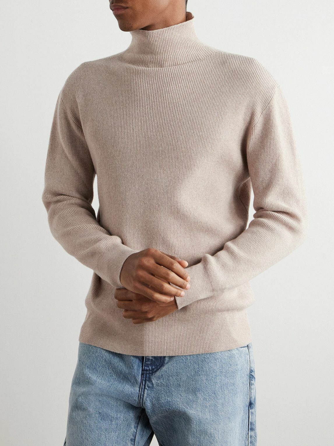 MILES LEON - Ribbed Merino Wool and Cashmere-Blend Rollneck Sweater - Neutrals