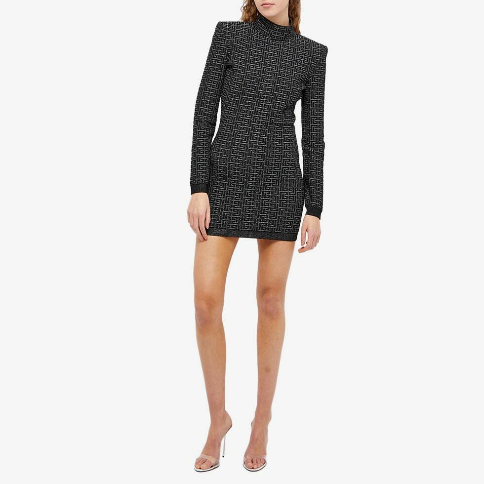 Balmain Women's Long Sleeve Monogram Dress in Black Balmain