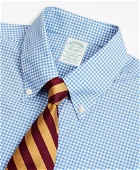 Brooks Brothers Men's Stretch Milano Slim-Fit Dress Shirt, Non-Iron Poplin Button-Down Collar Gingham | Blue