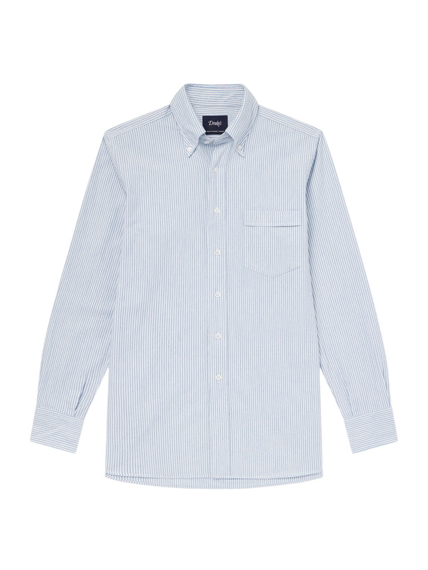 Photo: Drake's - Button-Down Collar Striped Cotton Shirt - Blue