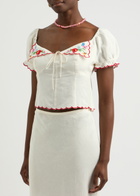 Rixo Didi Floral-embroidered Woven top Cream