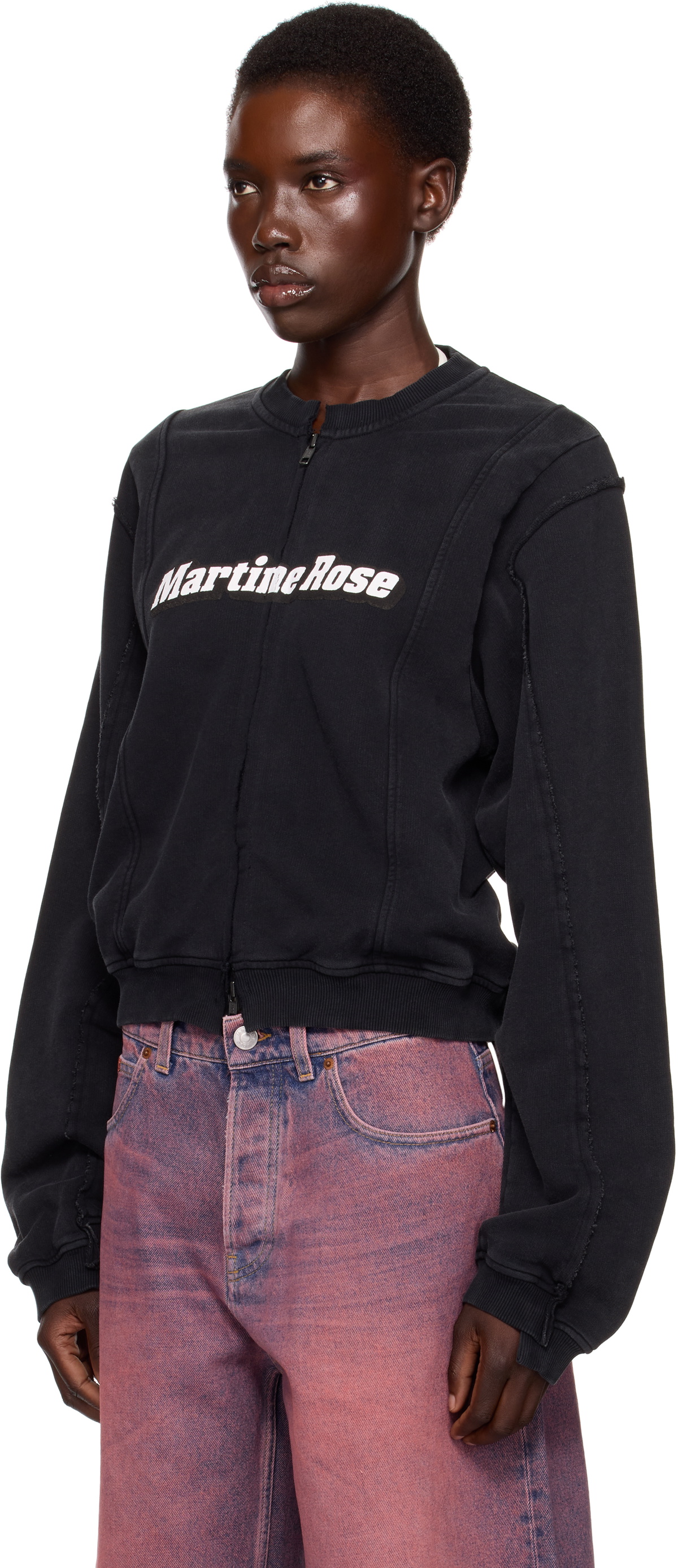Martine Rose SSENSE Exclusive Black Shrunken Zip Up Crew Jacket