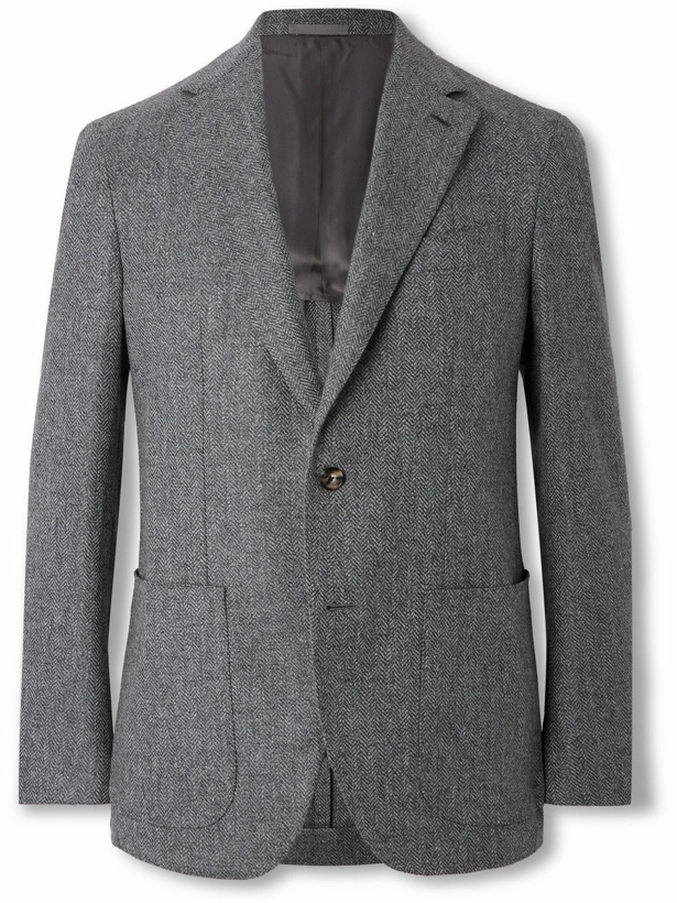 Photo: Caruso - Slim-Fit Herringbone Wool and Cashmere-Blend Blazer - Gray