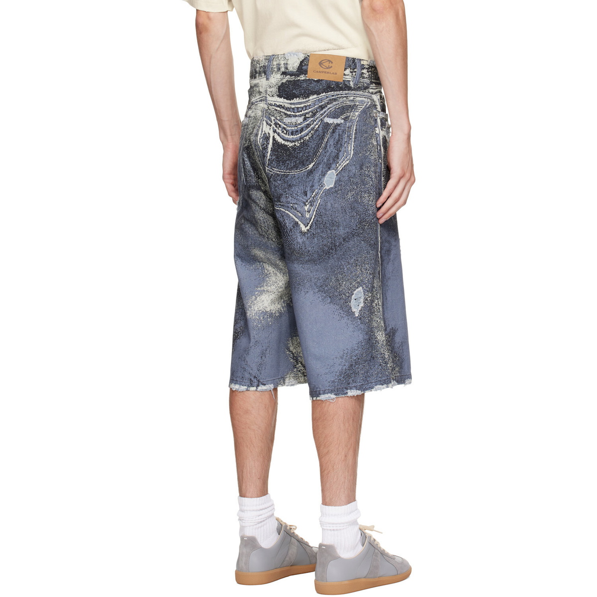 CAMPERLAB Blue Distorted Print Distressed Denim Shorts