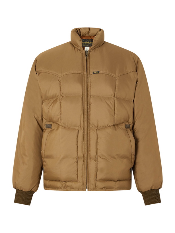 Photo: RRL - Leather-Trimmed Quilted Shell Padded Bomber Jacket - Brown