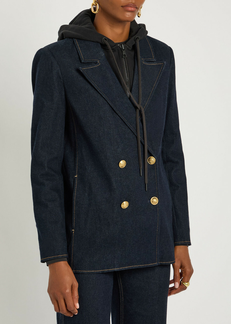 Alice + Olivia Jordan Sweatshirt-effect Stretch-denim Jacket Dark Blue