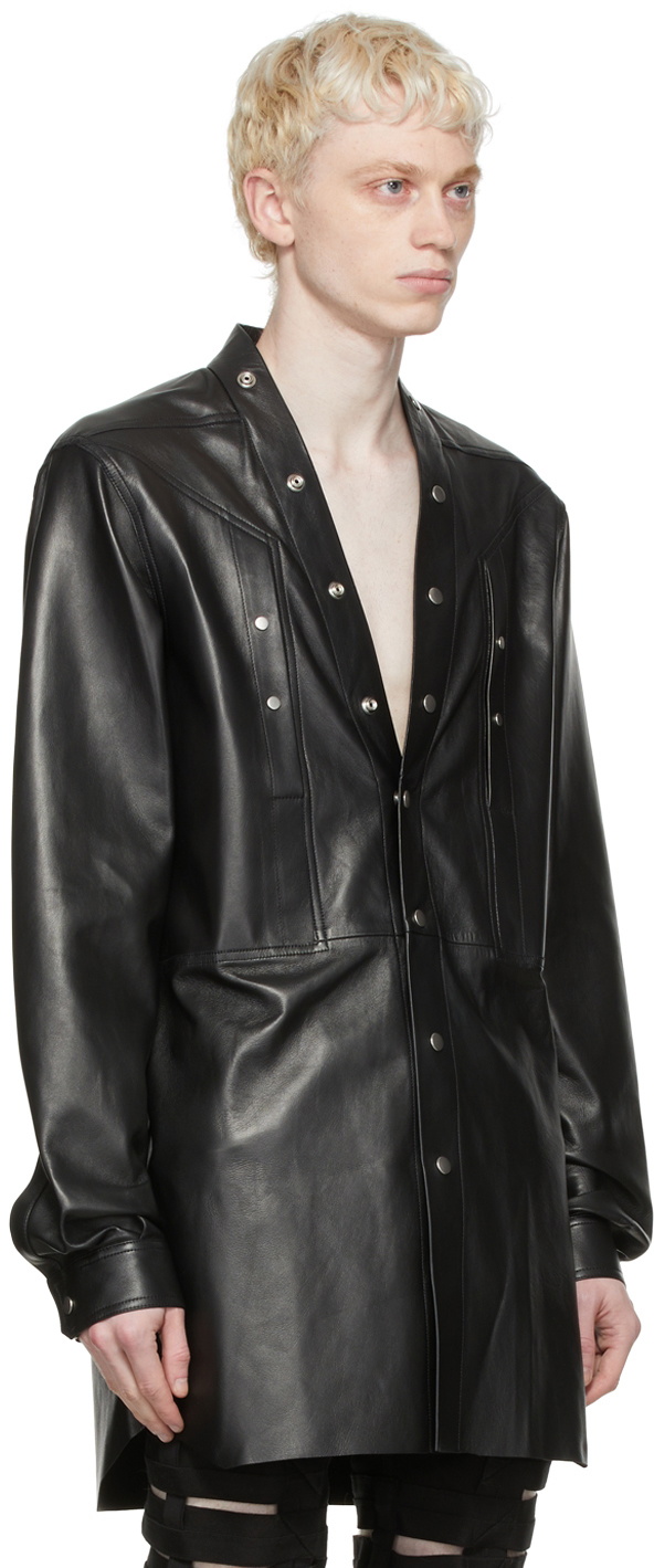 Rick Owens LARRY LEATHER SHIRT レザー シャツ - ファッション