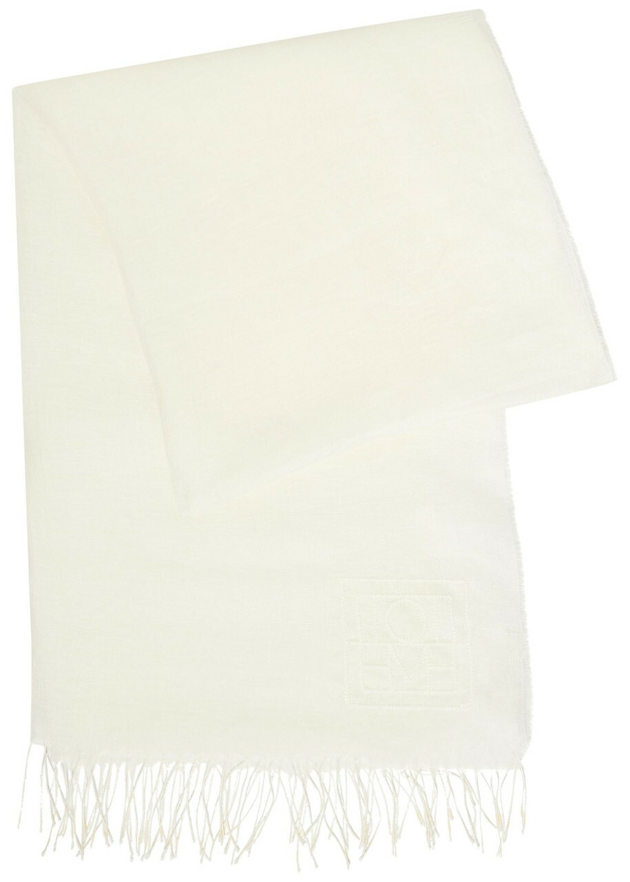 Toteme Logo-embroidered Frayed Linen Sarong - White - One Size
