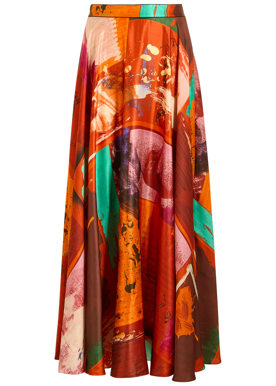 Roksanda Ameera Printed Satin Midi Skirt Multi Print