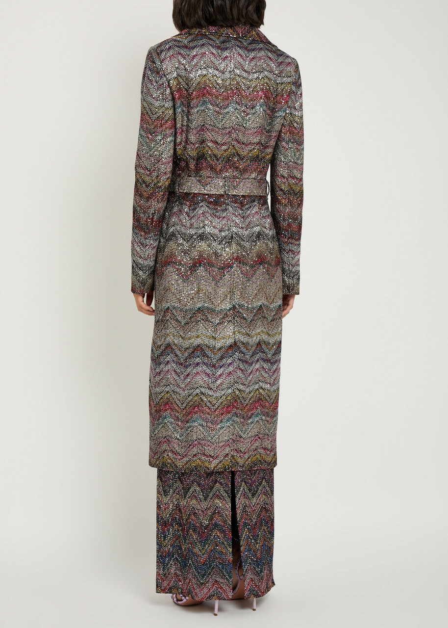 Missoni Embellished Zigzag-intarsia Trench Coat Multicoloured