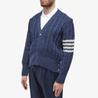 Thom Browne Men's 4 Bar Donegal Cable Knit Cardigan in Blue