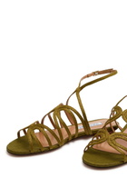 Aquazzura Serenade Raffia Sandals Khaki