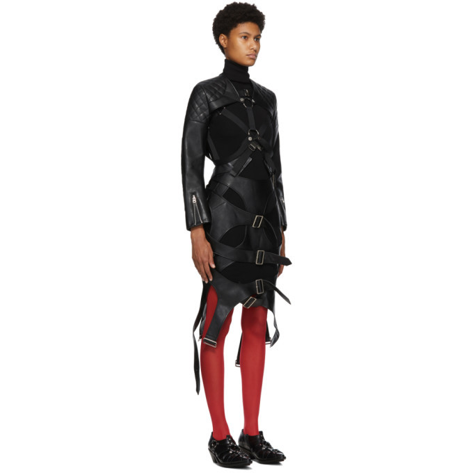 Junya Watanabe Black Faux-Leather Harness Long Dress Junya Watanabe