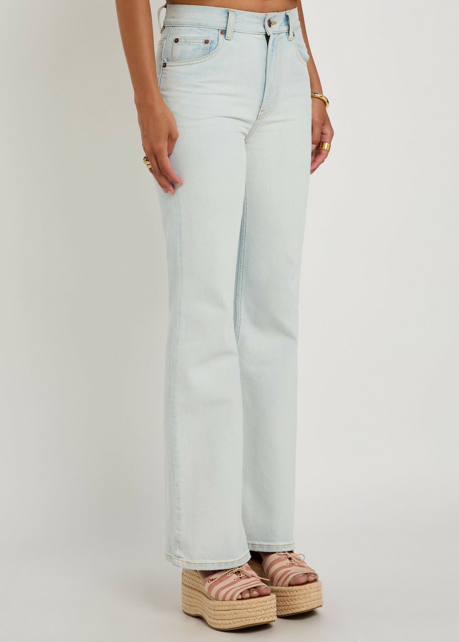 Chloe Embroidered Flared-leg Jeans Light Blue