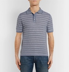 Brioni - Slim-Fit Striped Knitted Linen and Silk-Blend Polo Shirt - Blue