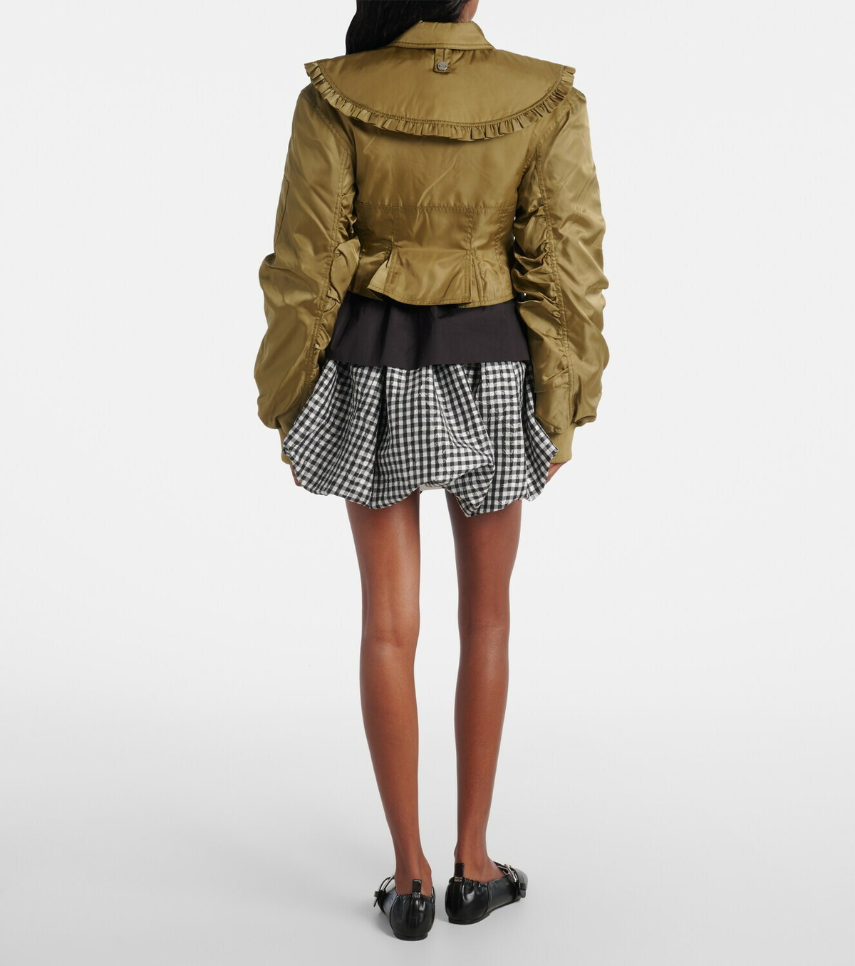Ganni Cropped ruched bomber jacket