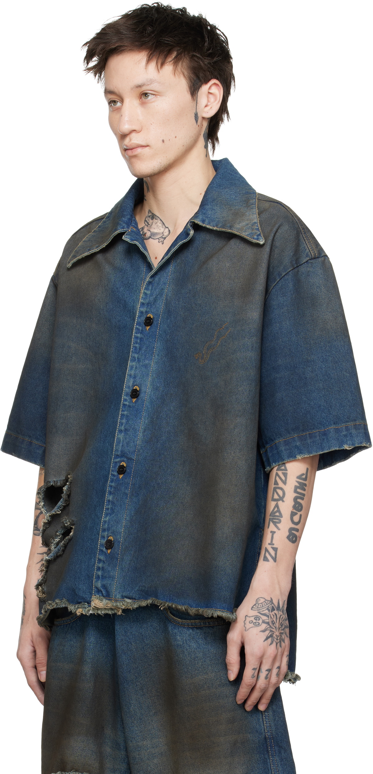 LU'U DAN Blue Boxy Denim Shirt