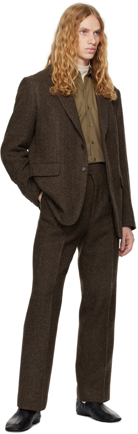 AURALEE Brown Lama Shetland Wool Tweed Blazer Auralee