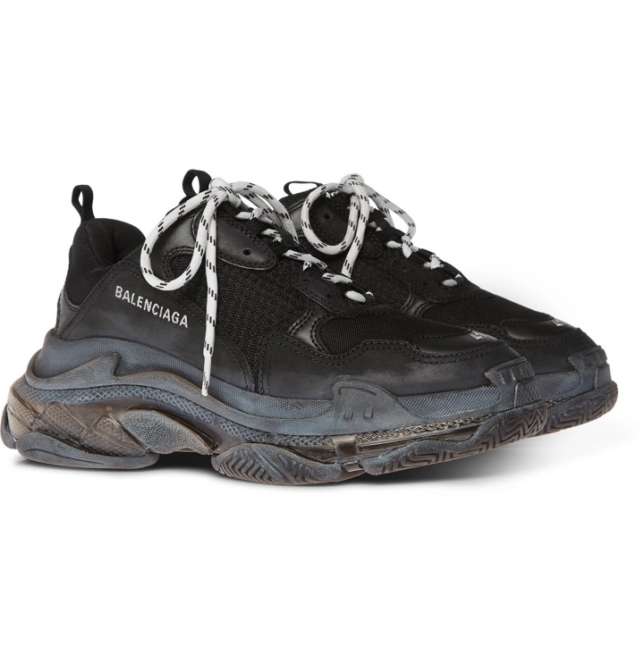 Photo: Balenciaga - Triple S Clear Sole Mesh, Nubuck and Leather Sneakers - Black