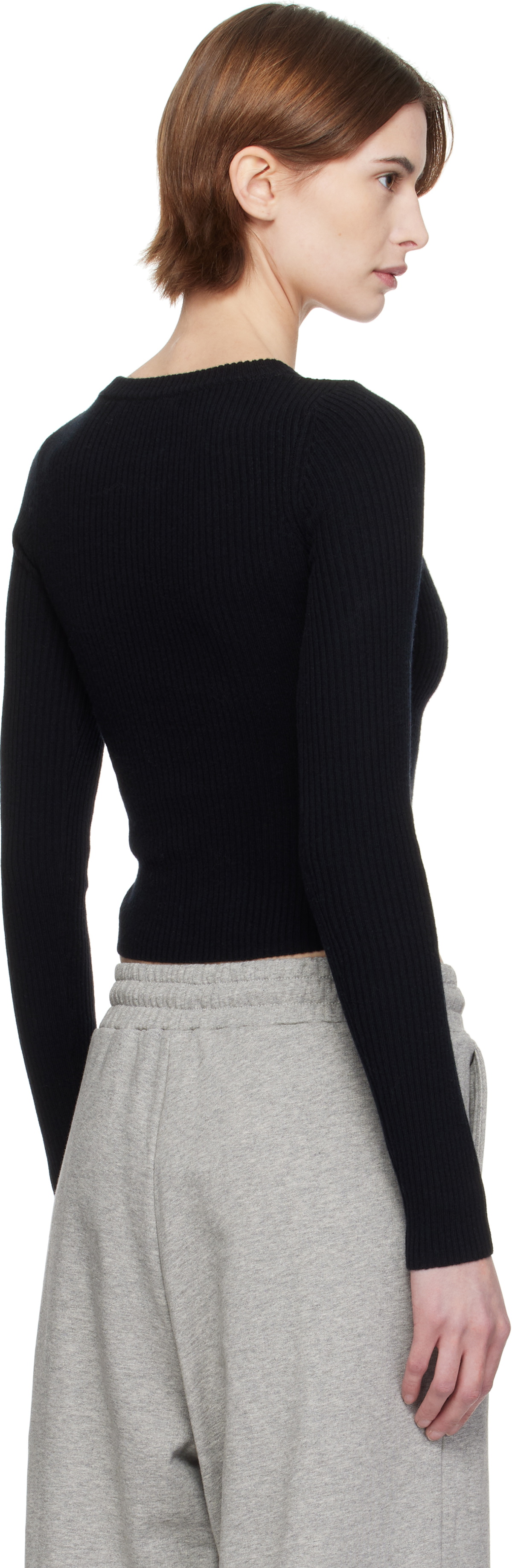 Fax Copy Express Black Tight Ribbed-Knit Zip Sweater Fax