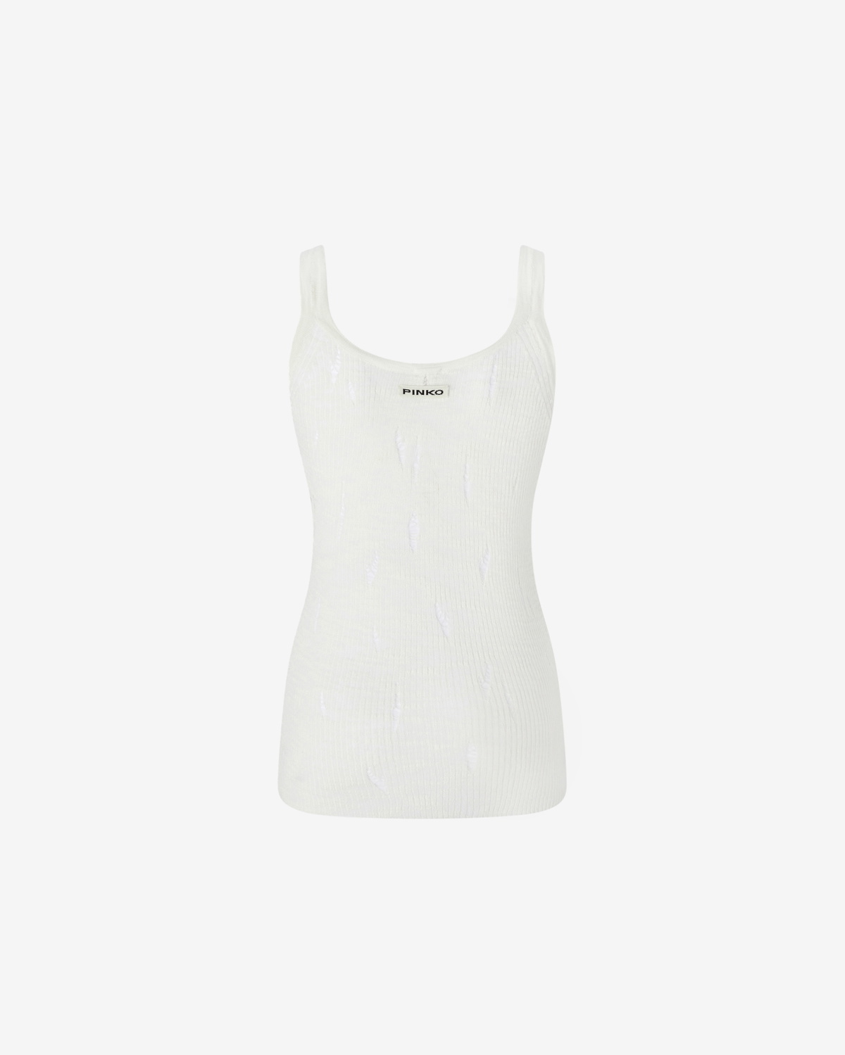 Pinko Lightweight Ribbed Vest Top With Rips Snow White