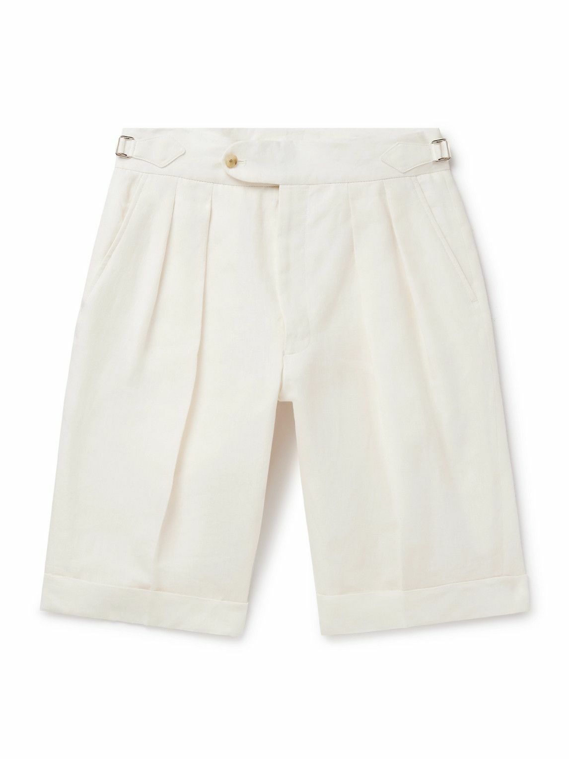 Richard James - Straight-Leg Pleated Linen Shorts - White