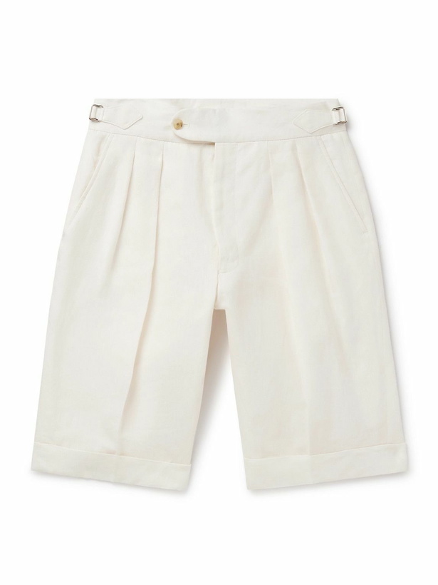 Photo: Richard James - Straight-Leg Pleated Linen Shorts - White
