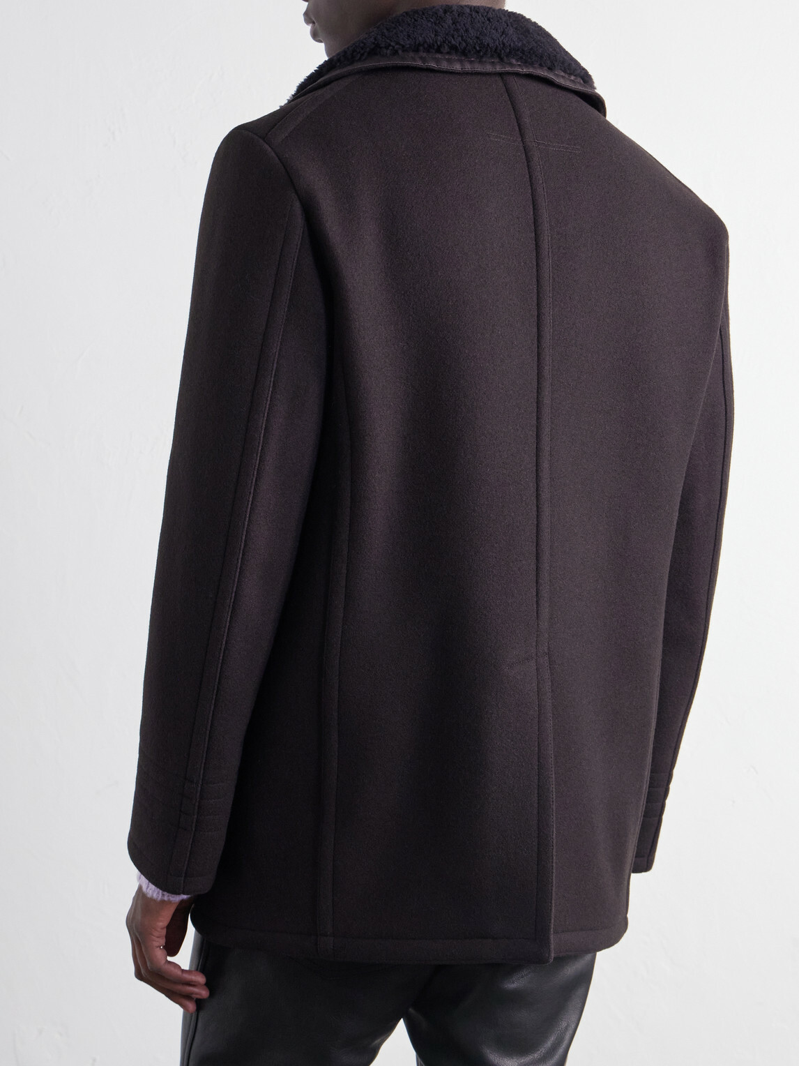 TOM FORD - Shearling and Leather-Trimmed Woven Wool-Blend Coat - Brown