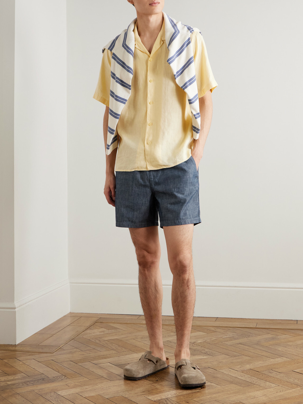 NN07 - Gregor 10056 Straight-Leg Cotton-Chambray Drawstring Shorts - Blue