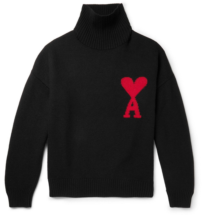 Photo: AMI - Logo-Intarsia Wool Rollneck Sweater - Men - Black