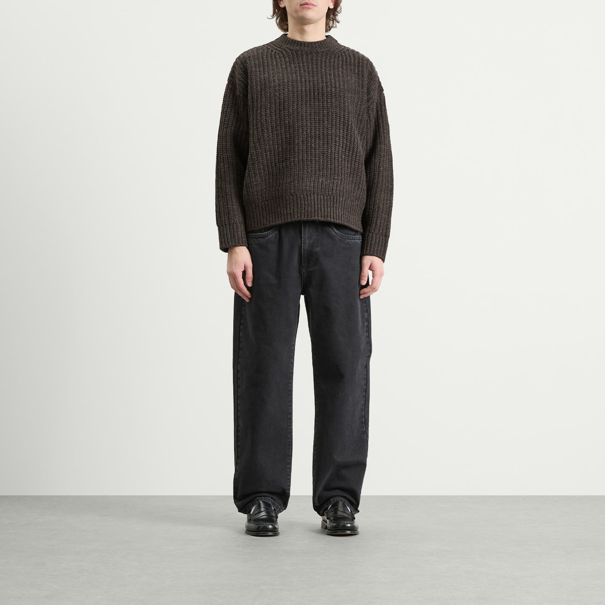Miyuki　黒M MKI Men's Chunky Rib Knit Crewneck in Charcoal Melange MKI Miyuki-Zoku